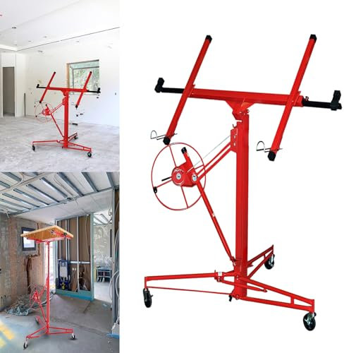 Izrielar Plattenheber XXL für Rigipsplatten, Höhenverstellbar 132-325cm Arbeitshöhe, max 295cm Lastarmbreite und 68 kg Traglast, klappbar Montagehilfe für Trockenbau und Rigips, Terrassenplatten (Rot)