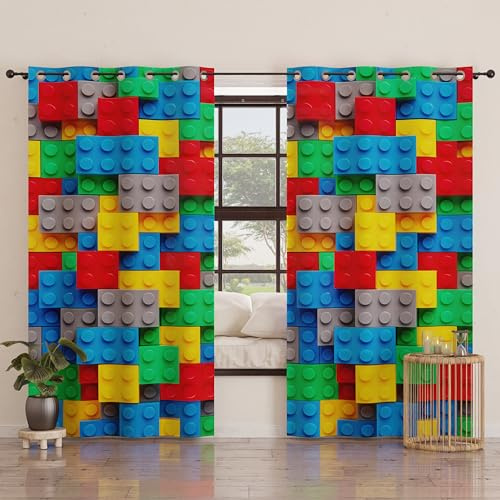 PETTI Artigiani Italiani - Vorhänge für den Innenbereich mit Ringen, 2 Stück, 140 x 280 cm, Vorhang für Schlafzimmer und Wohnzimmer, Blickdicht, isolierend und modern, Bausteine, 100% Made in Italy