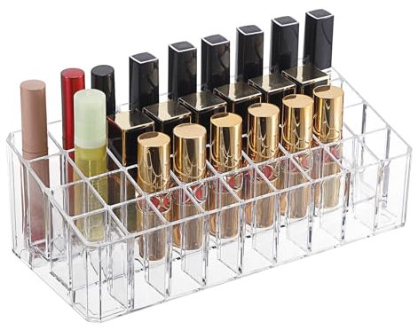 SUMTree Rollerball Perfume Organiser Beauty Scent Holder 36 Grid Acrylic Cosmetic Display Case Storage Oganization Container for Tall Scented Oils, Lipstick, Clear, 24.5 * 11 * 8.4cm