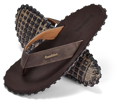 Gumbies Vegovert - Flip Flops aus recycelten Materialien - robuste Sohle aus wiederverwerteten Autoreifen, weiches Fußbett aus EVA und Algenschaum, bequemer Riemen aus veganem Leder - Brown, 44