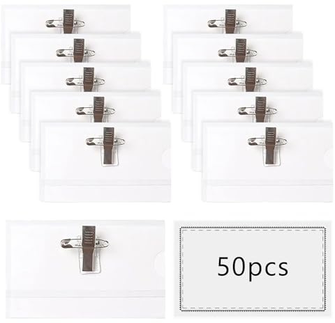 SCBOY 50 Pièces Badge Personnalisable Badge Personnalisé Badge Plastique Avec Clip Et Épingle PVC Transparent Pochette D'Identité Avec Des Étiquettes D'Insertion Blanches (9 x 5.6cm)