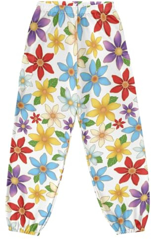 JOAIFO Rainbow Floral Print Harem Pants Women Wide Leg Yoga Pants Active Leggings Breathable Hippie Kung Fu Pants Womens Sweatpants