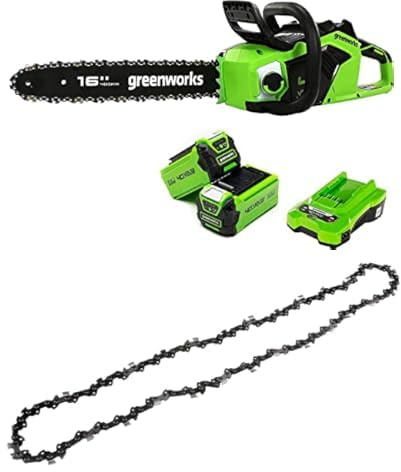 Greenworks Akku Kettensäge mit bürstenlosem Motor, 40 cm Blattlänge, zwei 40V 2Ah Akkus & Ladegerät + Greenworks 40cm Sägekette