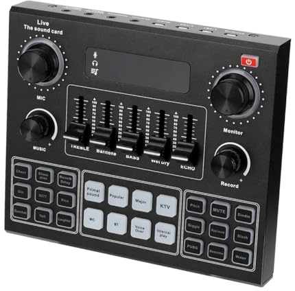 V9 Mobile Live Sound Audiokarte für Smartphone und Laptop | Schwarz, Abs Gehäuse, Integrierte Soundeffekte, Unterstützt Zwei Mobiltelefone und Große Akkukapazität