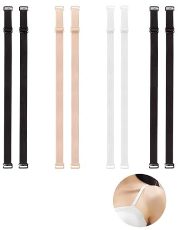 4Pairs Bra Straps Replacement, Elastic Adjustable Removable Bra Straps Stretchable Non-Slip Bra Strap Clips Shoulder Bra Straps for Women Tops Dress Backless Low Back Support Fits All Cup Sizes