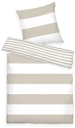 TOM TAILOR Renforcé-Bettwäsche, 80x80 cm + 135x200 cm, 100% Baumwolle/Renforcé, mit Wendemotiv und Markenreißverschluss, SIENA, Beige/Sand, Weiß