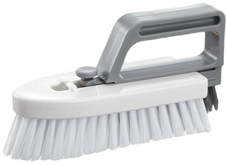 Spazzolone, Spazzolone con Manico, Spazzola per Pulizia, Strumento per Pulizia con Setole Dure, Strumento per Spazzolare Versatile e Robusto, Materiale ABS, Bianco, 16x9x6 Cm per Vasca, Moquette e