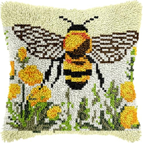 Kitquiver Diy Knüpfen Set Erwachsene Häkeln Sie Handarbeiten Mit Bienen, Tieren Und Blumen, Mit Knüpfhaken-Werkzeug Für Erwachsene, Diy-Handarbeit, Heimkissen-Set, Dekoration 17x17in