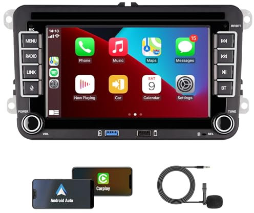 KTTCORLP Linux Autoradio Carplay Golf 6 5 VW Passat Jetta Caddy Polo CC Tiguan EOS T5 Skoda, 7 Pouces sans Fil Carplay & Android Auto, Puissance élevée/Bluetooth/FM/AM Radio/USB/DSP/RDS/SWC