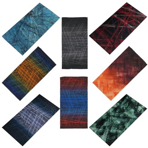 SMEHCF 8 Multipurpose Bandanas for Women Men Headband Balaclava Hair Head Scarf Face Half Airsoft Paintball Mask Neck Gaiters Breathable Washable Red Green Black Blue Line Drawing Gradient Color
