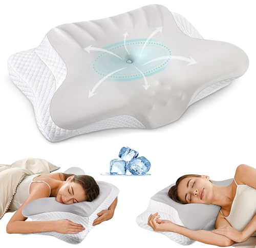 Ylekto Almohada Cervical para aliviar el Dolor, Almohadas ergonómicas de Espuma viscoelástica para Dormir, Almohada refrescante para Apoyo del Cuello, Almohada ortopédica para Personas