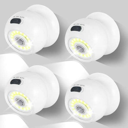 Motion Sensor Lights Indoor & Outdoor - 4PCS Bright Ball Light, Outdoor Lights Battery Powered, 360° LED Security Lights with PIR motion Sensor, Removable Wireless Motion Detector Light Auto On Off