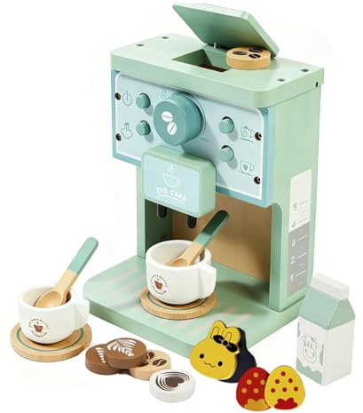 Benhurb Wooden Coffee Machine Toys for Kids,, Gifts for 2 3 4 Year Old Kids | Pretend Role Play Kitchen Accessories, Tea Party Food Toy, Cafe Shop Playset for Birthday Christmas Toddlers Boys