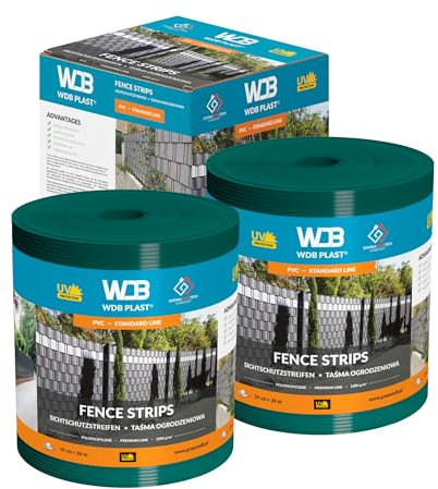 WDB - Sichtschutzstreifen für Doppelstabmatten Sichtschutz Zaun - Set 2X 26 m x 19 cm - PVC Windschutz Standard Line - 1200 g/m2 - Grün - RAL 6005