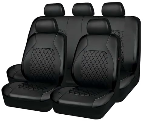 Auto Sitzbezüge für VW Golf Sportsvan 2014-2020, Leder Sitzschoner Vorne und Hinten Sitzbezügesets Anti Rutsch Komfortabel Leicht Reinigen Zubehör,A/9pcs Set Black