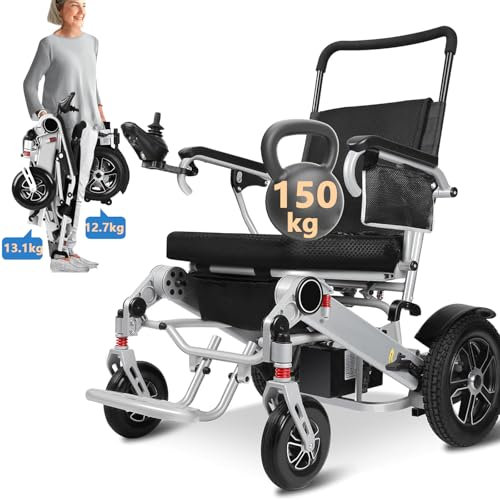 WEYRAL Sedia a rotelle elettrica pieghevole, divisibile, con luce a LED e custodia, larghezza seduta 51 cm, pieghevole, 2 sedie a rotelle elettriche da 12Ah, per anziani e disabili