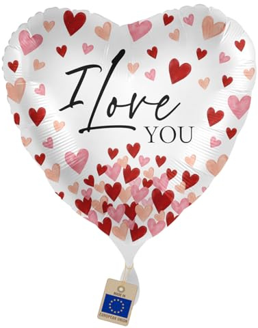 Folienballon I Love You – Romantischer Herzballon Liebe | Ballon mit rosa & roten Herzen für Valentinstag, Heiratsantrag, Liebeserklärung, Verlobung & Jahrestag, Helium/Luft