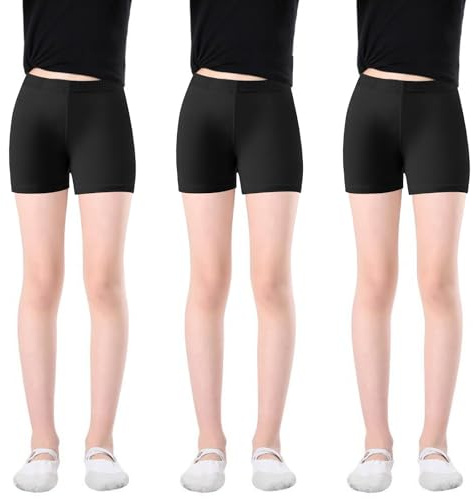 Mayoii Girls Cycling Shorts Cotton 2-12 Years – 3 Pack Breathable Over Knee Safety Shorts for PE, Dance, Gym, Under Skirts, Summer Leggings (UK, Age, 5 Years, 7 Years, Regular, Black)