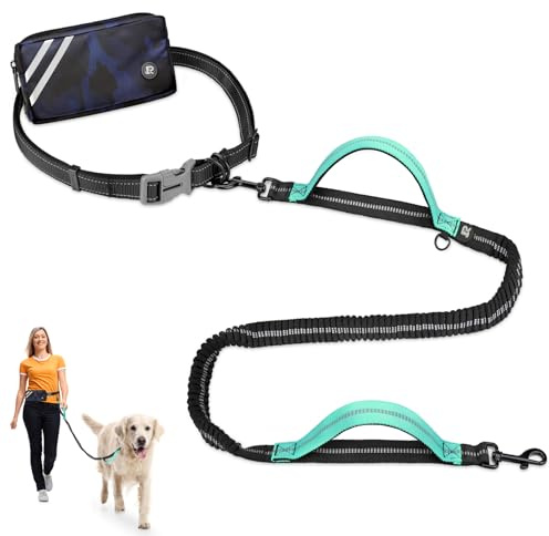 Correa para Perro con Manos Libres para Perros de absorción de Choque, cómoda, Costura Reflectante, Ideal para Correr, Correr y Caminar con Bolsa de Camuflaje