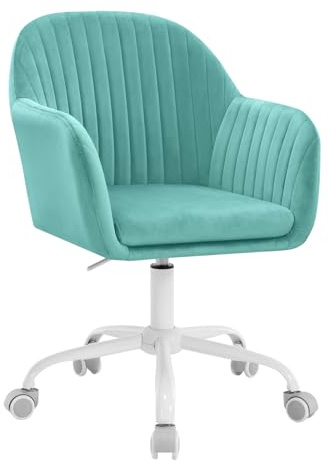 WOLTU Schreibtischstuhl, Homeoffice Stuhl mit Armlehnen, Samt Türkis | Breite Sitzfläche, mit PU Rollen, Metallrahmen, 150 kg belastbar, für Home Office Schlafzimmer Büro
