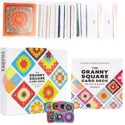 BbiuRer Granny Square Häkel-Karten, 50 Karten mit Häkelschrift und Foto, Inklusive Anleitungsheft und Farbbox, Ideal für kreative Häkelprojekte und Geschenke