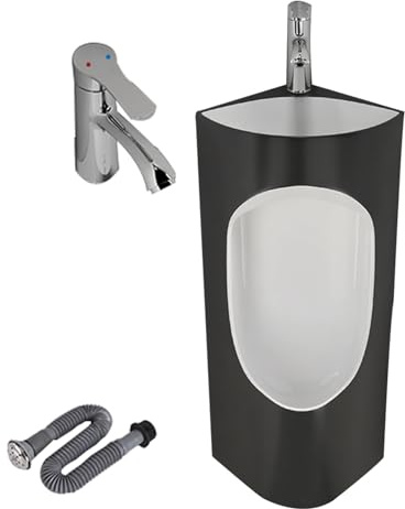 Eck-Wand Urinal, Keramik Pissoir für Herren mit Waschbecken, Geeignet für Öffentliche Toiletten, Waschräume, Hotels und Andere Bereiche(Black)