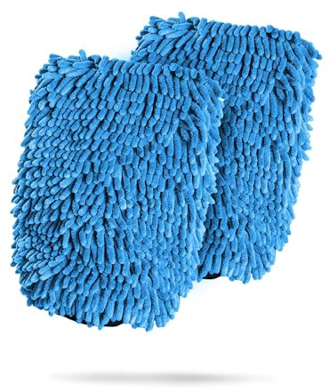 Adam's Chenille Car Wash Mitt - Premium Soft Microfiber Washing Glove for Car Cleaning & Detailing, Safe, Scratch-Free for Auto, Truck, RV, Motorcycle & More (Blue, 2pk)