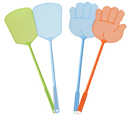 Matamoscas de plástico de mango largo, control de insectos resistente para uso en interiores y exteriores, mango largo, matamoscas a granel, matamoscas grande, azul claro