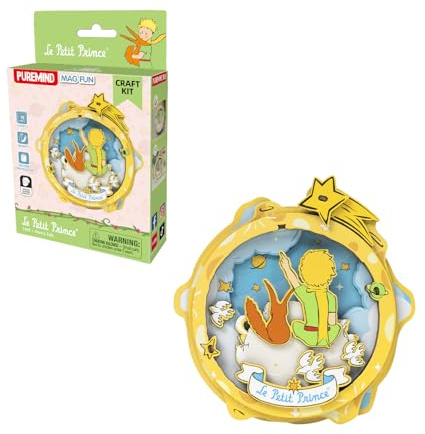 PUREMIND Der Kleine Prinz Le Petit Prince, 3D-Holzpuzzle DIY-Magnet-Bausatz | Offiziell lizenziert, Der-Kleine-Prinz-Geschenke, Fuchs-Szene, drehende Sternschnuppe, Magnet-Deko, Bausatz, Kühlschrank-Deko