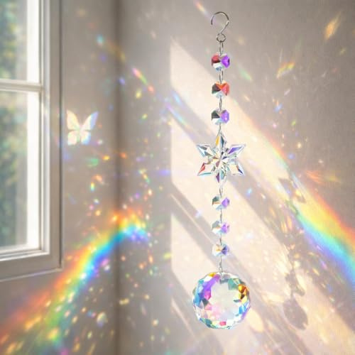 Crystal Sun Catchers for Windows,Suncatcher Kit with Hanging Crystals,Stained Glass Window Decorations,Friendship & Healing Gifts for Women,Garden Ornaments Outdoor,Sun Catcher Crystals,Style B
