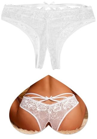 ohmydear Perizoma Sexy Pizzo Donna Aperto Trasparente Floreale | Tanga seducente cinturine incrociate retro, slip buco velato, lingerie intimo elegante