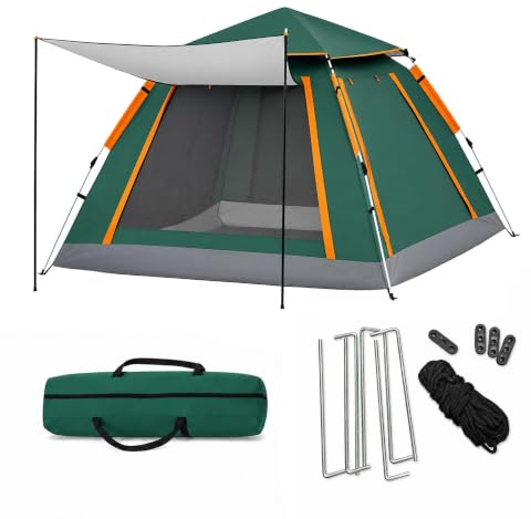 Relaxdays Tienda de campaña, 3-4 Personas, con Porche, Montaje rápido, protección UV, 155x240x240 cm, automática, Verde