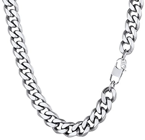 PROSTEEL Herren Kette Collier Edelstahl 46cm/18 in. Panzerkette Halskette 12mm breit kubanische Gliederkette Hip Hop Link Chain Necklace Modeschmuck Accessoire für Männer Frauen