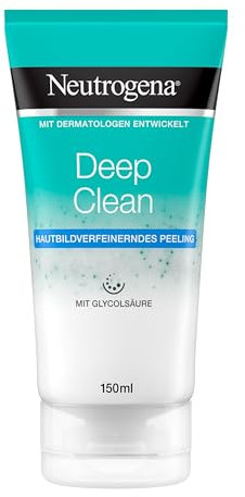 Neutrogena Deep Clean Hautverfeinerndes Gesichtspeeling, sanfte Gesichtsreinigung mit Glykolsäure, Peeling Waschgel gegen Schadstoffe und tägliche Umweltbelastungen 150 ml