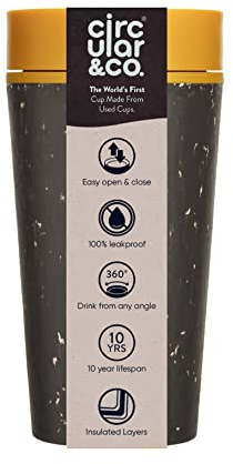 Circular and Co Mark I Model (PRE 2024) - Reusable Coffee Cup 12oz/340ml - 100% Leak-Proof, Sustainable & Insulated (Black & Electric Mustard)