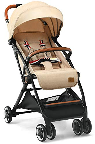 Maxmass Baby Stroller, Foldable Baby Pushchair with Adjustable Canopy & Backrest and Storage Basket, Lightweight 5-Point Harness Baby Buggy for 0-3 Years (Beige)