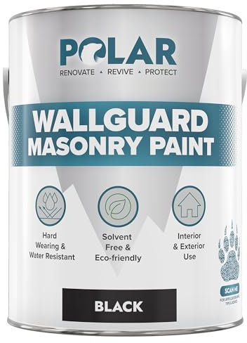 Polar Wallguard Black Masonry Paint Exterior - 5 Litre | Waterproof Coating for Brick, Concrete, Stone, Pebbledash, and Ironwork | High Durability and Superior Protection for Exterior Walls