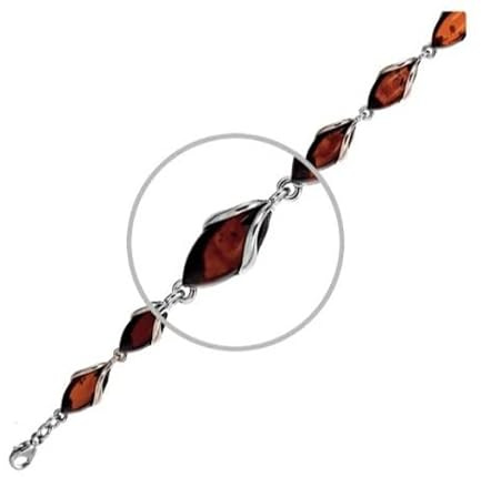 Pulsera de ámbar en plata de ley 925 y piedras de ámbar báltico en color gognac, tamaño 17-20 cm, pulsera de plata para mujer