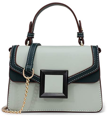 Umhängetasche Damen PU Leder Kette Color-Blocking Designer Handtaschen Kettenhenkel Handtasche Damen Umhängetasche Tasche Damen-Umhängetaschen Schultertasche Crossbody Bag Magnetverschluss Grün