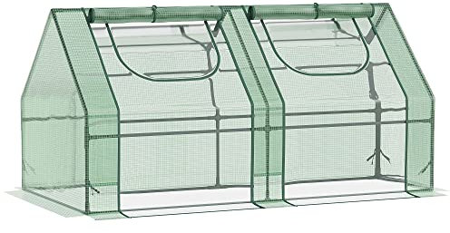 Outsunny Serra da Giardino con 2 Coperture in PE e 4 Finestre Avvolgibili, Serra per Orto per Piante e Fiori, Struttura in Acciaio, 180x90x90cm, Verde