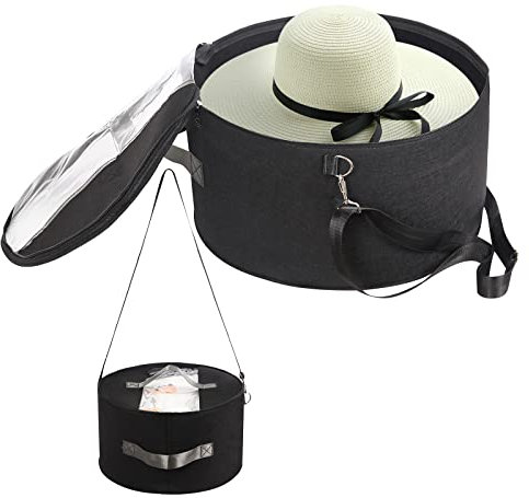LITLANDSTAR Organizer per cappelli per donne e uomini, 43,2 cm di profondità x 25,4 cm di altezza, in feltro, rotondo, contenitore portatile per cappelli pieghevole con coperchio antipolvere,