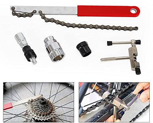 Fahrrad Kettenpeitsche, 5 In1 Zahnkranzabzieher Abzieher Universal Zahnkranz Werkzeug Set Kettenpeitsche Schraubkranzabzieher Kit für Fahrräder und Kassetten
