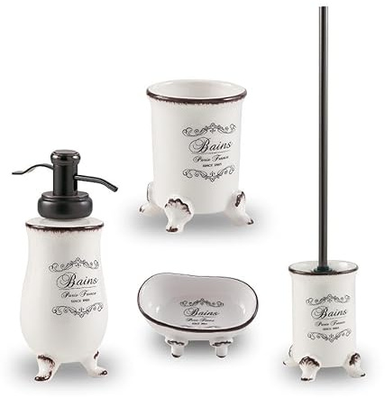 Kiamami Valentina - Set 4 pièces d'accessoires de Salle de Bains Shabby en céramique décorée | Amelia