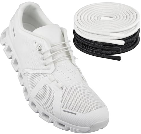 Endoto 2 Paare Schnürsenkel für ON Cloud 5 & 6 Schuhe, Ersatz Elastische Ohne Binden Gummi Rund Schuhbänder Laces Shoelaces für Running Sneaker (Schwarz&Weiß 22 Zoll)