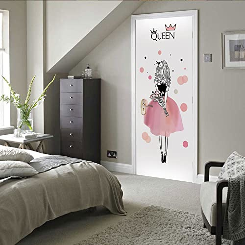 vinilo puertas adhesivo 85x215cm(33.46 inches * 84.64 inches)Niña flor Impermeable Extraíble Bricolaje Pintura Mural Murales Autoadhesivos Papel Tapiz Para Puertas Interiores Puerta Del Dormitorio Dec