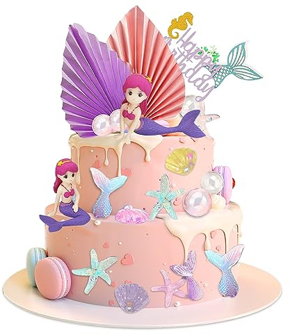 Udbrud 23-teilige Meerjungfrau Schwanz Geburtstag Kuchendeko, Glitzer Meerjungfrau Torten Deko, Ocean Theme Topper für Mädchen Frauen Mermaid Party