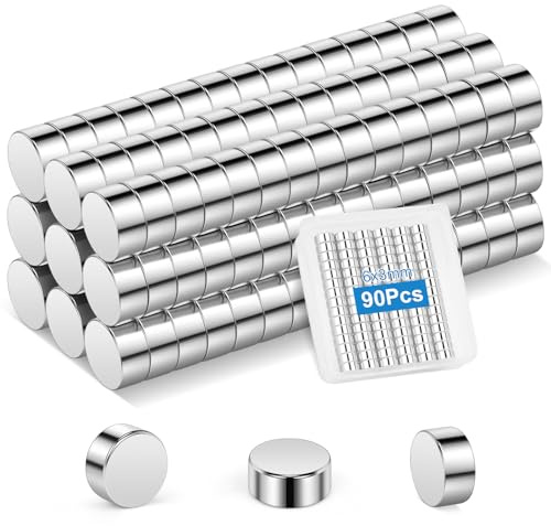 Wzone 90PCS Aimant Neodyme Frigo, 6x3 mm Bricolage Petit Aimant Mini Aimant Réfrigérateur Puissant pour Surfaces Magnétiques Tableau Blanc Carte Calendrier Cuisine