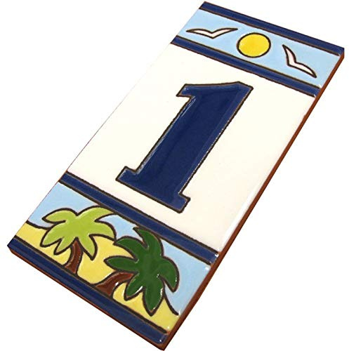 Hausnummern-Fliesen aus Keramik, Motiv: Spanischer Strand, 15 x 7,5 cm