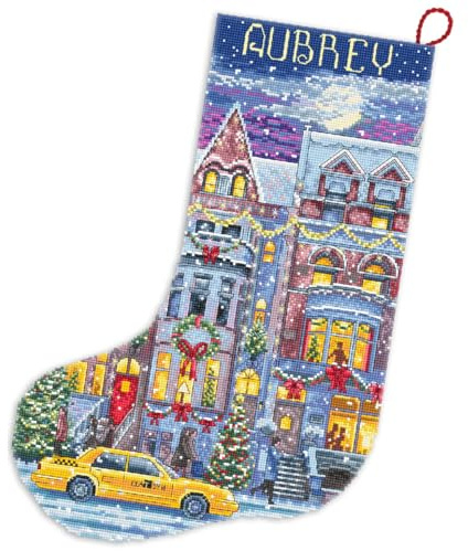 Kreuzstich Stickpackung Winterliches Stadthaus Weihnachtsstrumpf Zählmuster