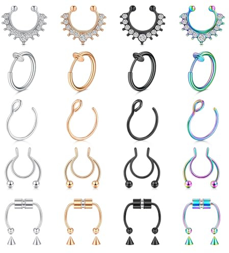 incaton Faux Anneaux de Nez pour Femmes Acier Inoxydable Faux Anneau de lèvre Oreille 16G 20G Faux Piercing Nez Septum Bijoux de Piercing